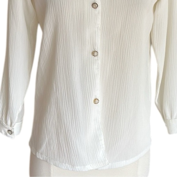 ROYAL DEL Vintage 70s White Crepe Button Down Shirt Lace Embellished Collar S - Picture 3 of 15